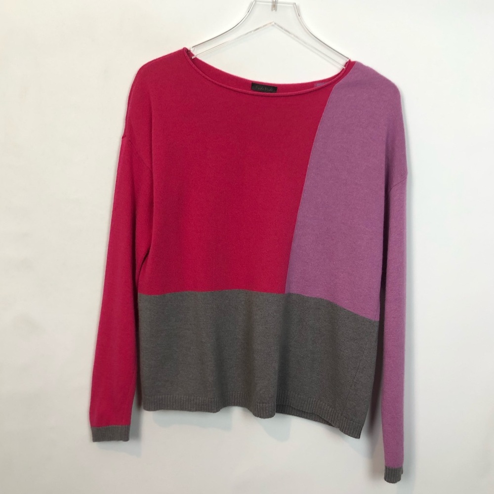Colorblock Sweater - Pink, Purple, and Gray